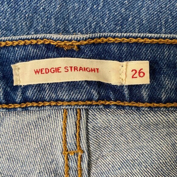 Levi's Jeans Wedgie Straight Women's Dark Wash 26 Button Fly‎ Raw Hem - Picture 5 of 14